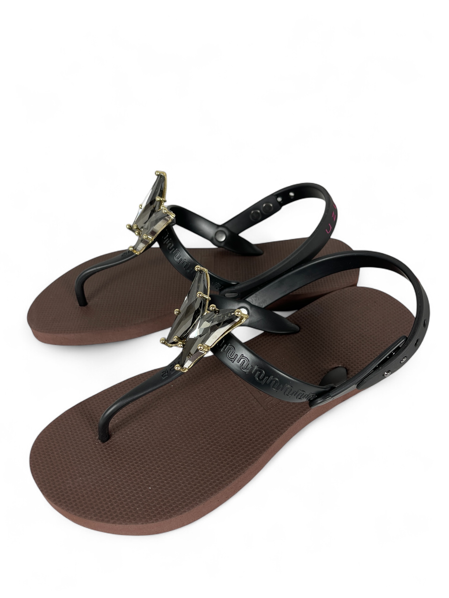 UZURII SELENA BUTTERFLY SILBER DAMEN FLIP FLOPS BADE ZEHENTRENNER STRASSSTEINE BRAUN
