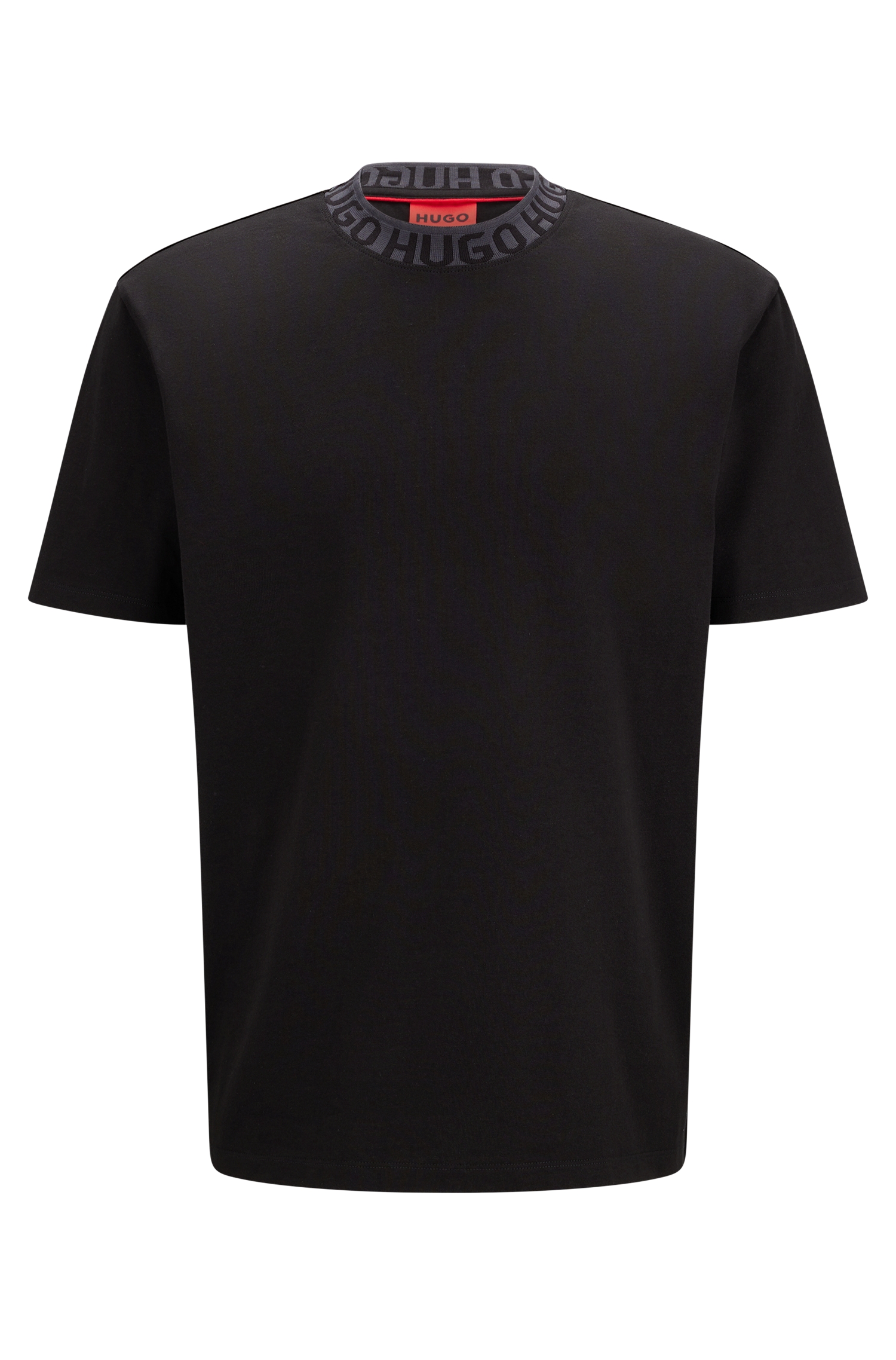 HUGO 50475465 Daffir 
                Herren  T-Shirt aus Baumwoll-Jersey mit gestrickten Logos am Ausschnitt Schwarz