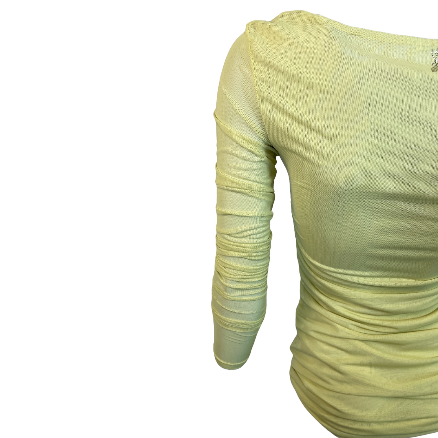 PATRIZIA PEPE 8M1571 J177 Damen Shirt Durchsichtiges Mesh-Top Longsleeve Gelb G568