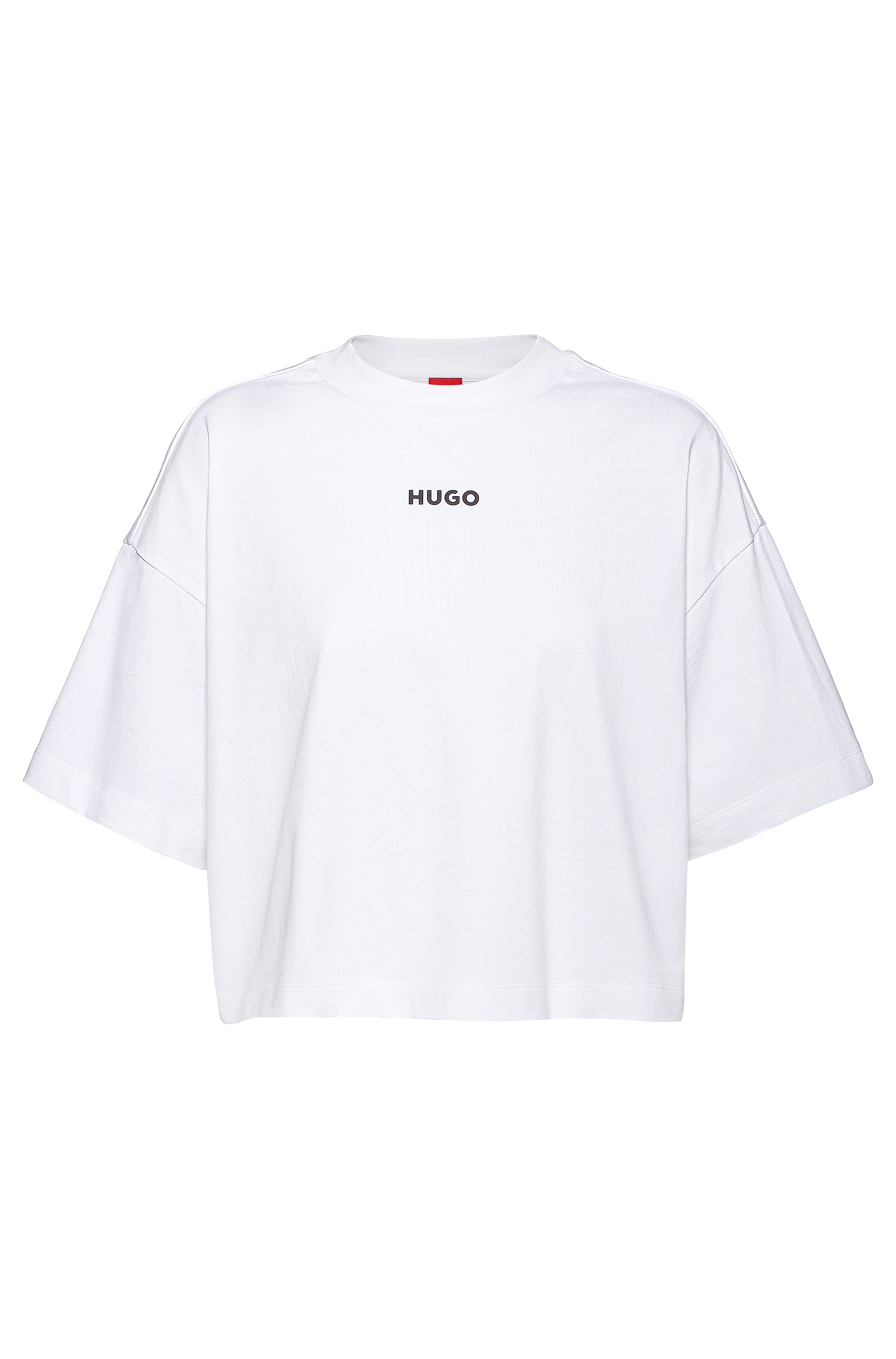 HUGO 50466554 Daylora 10223896 01 Damen T-Shirt mit Logo Cropped-Länge Weiß White 100