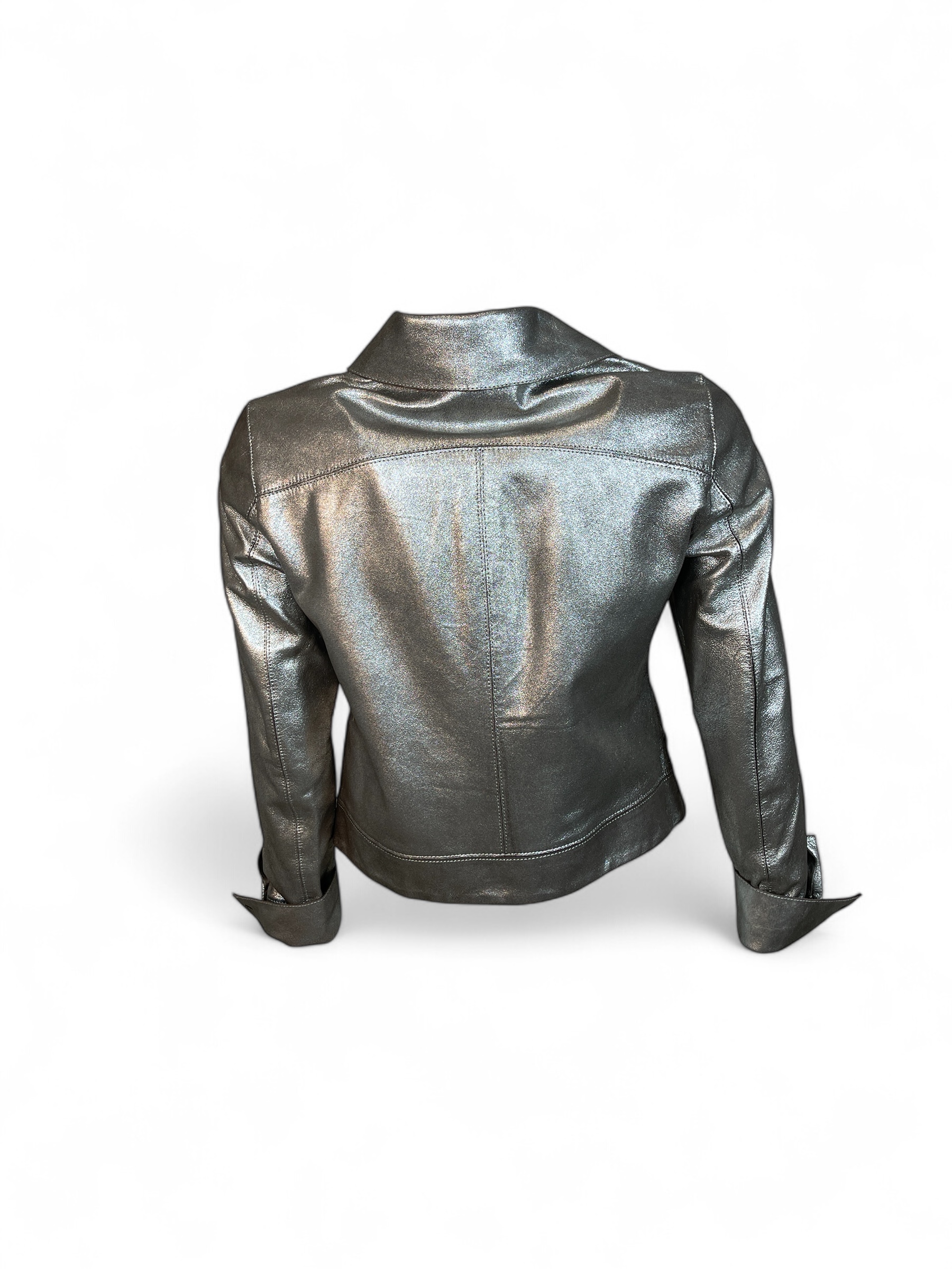 OAKWOOD - RUBY METAL 64872 Kurze Lederjacke Silver Metallic