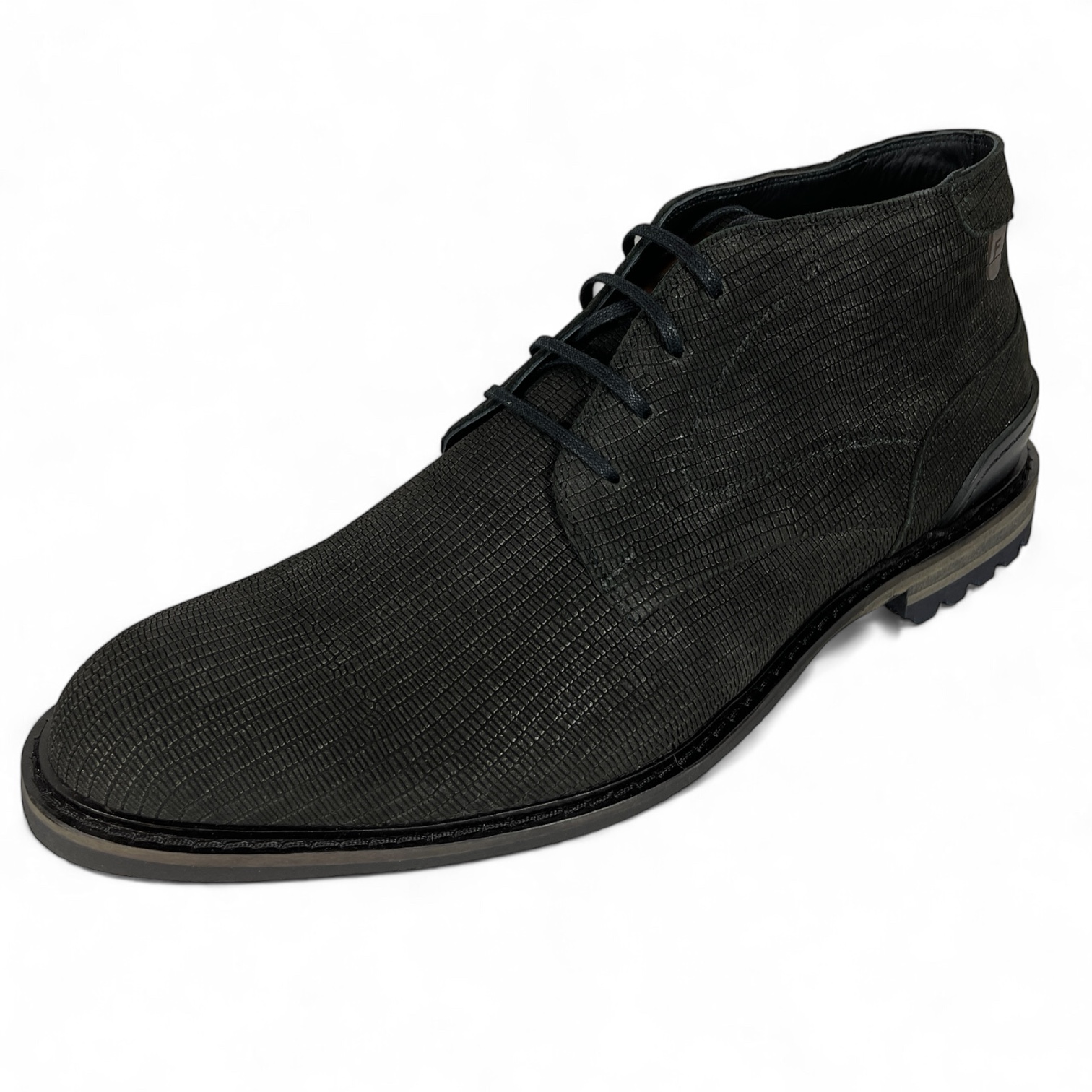 Floris van Bommel SFM-50141-10-03 HERREN SCHNÜRSCHUHE CREPI 11.28 REPTILMUSTER CASUAL NUBUCK LEATHER CROCO BLACK