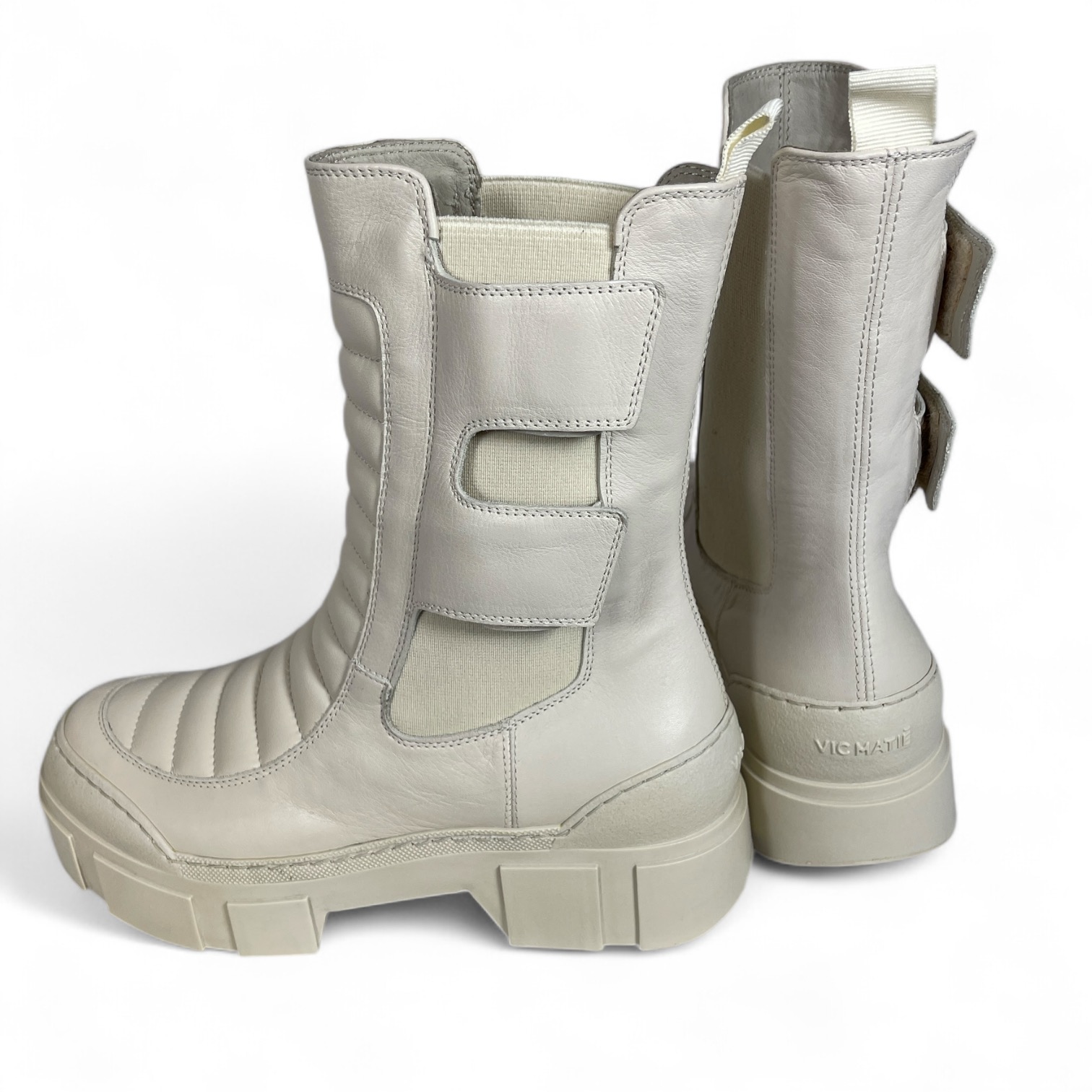 VIC MATIE - 2012 GOSPEL LEDER PLATEAU-STIEFELETTEN BOOTS STRETCH-EINSÄTZE BEIGE OSSO 112