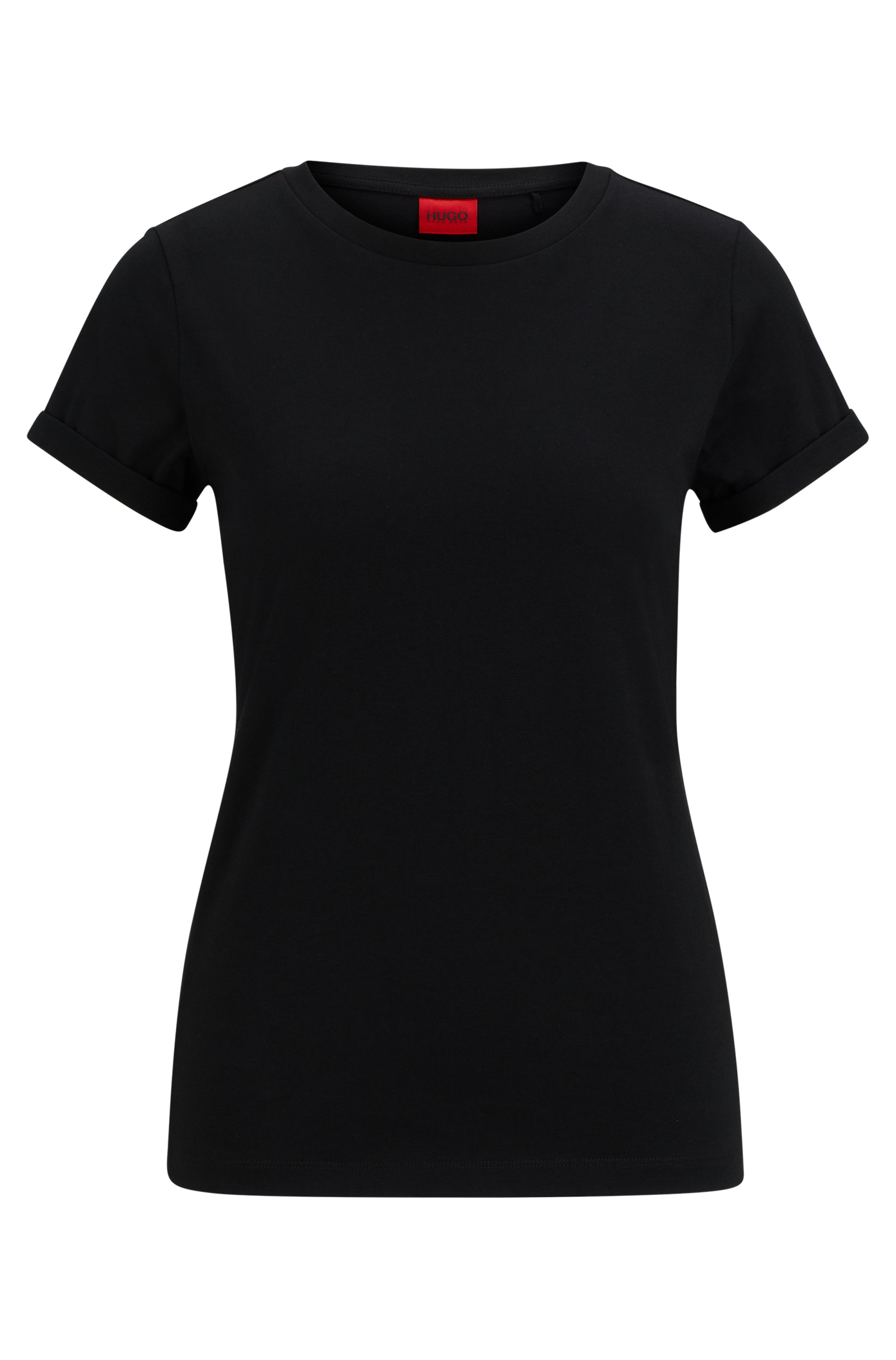 HUGO 50417212 The Plain Tee 10209413 01 Damen T-Shirt mit spiegelverkehrtem Logo-Print.