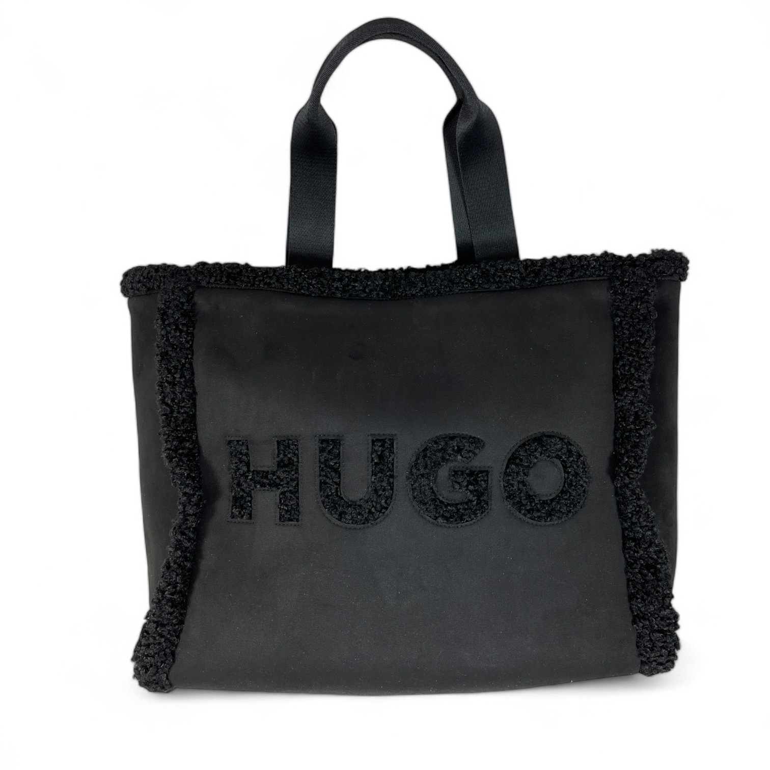 HUGO 50529375 Becky Tote-SFFUR 10266212 01 Damen Shopper  Teddyfell-Logo Schwarz