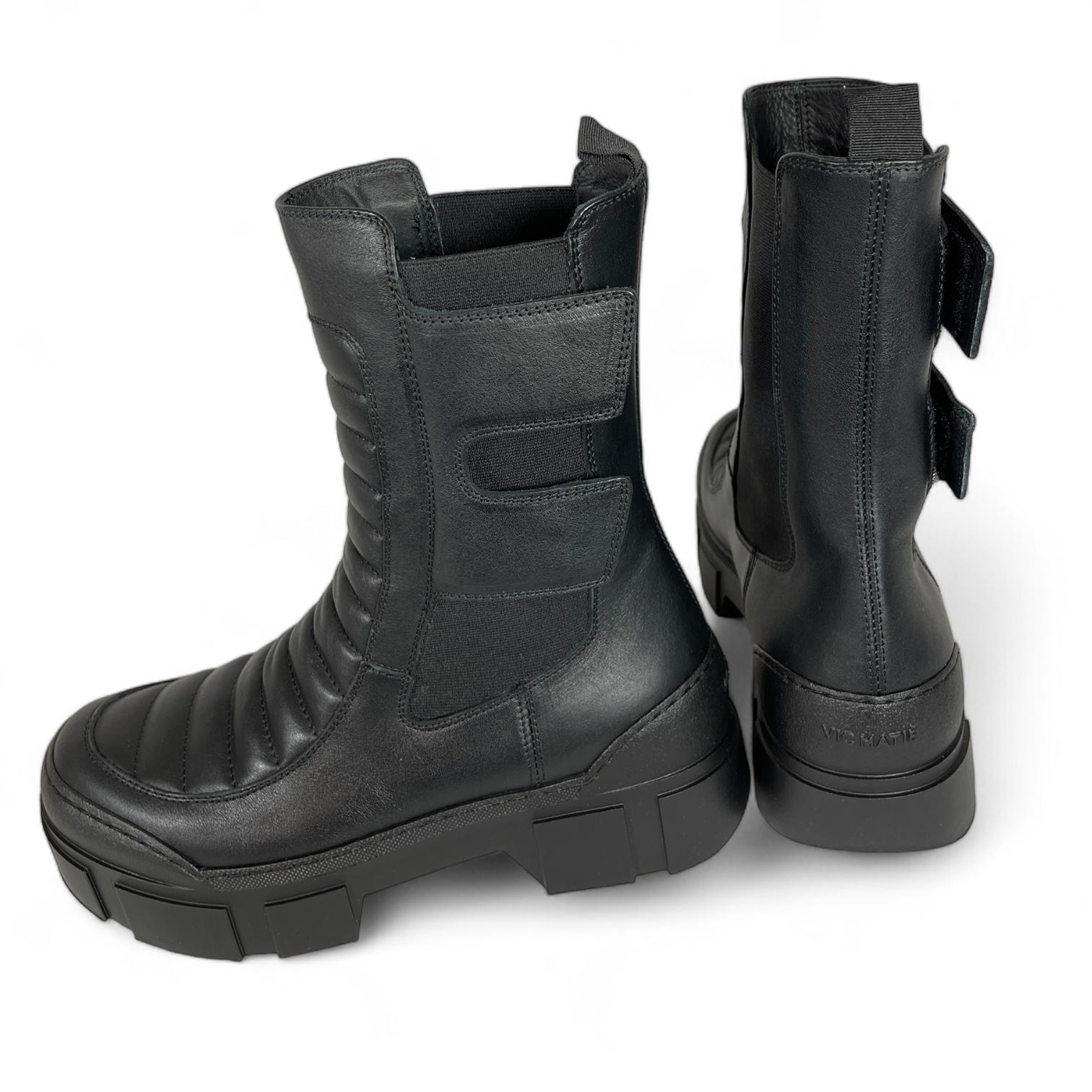 VIC MATIE - 2012 GOSPEL LEDER PLATEAU-STIEFELETTEN BOOTS STRETCH-EINSÄTZE  BLACK