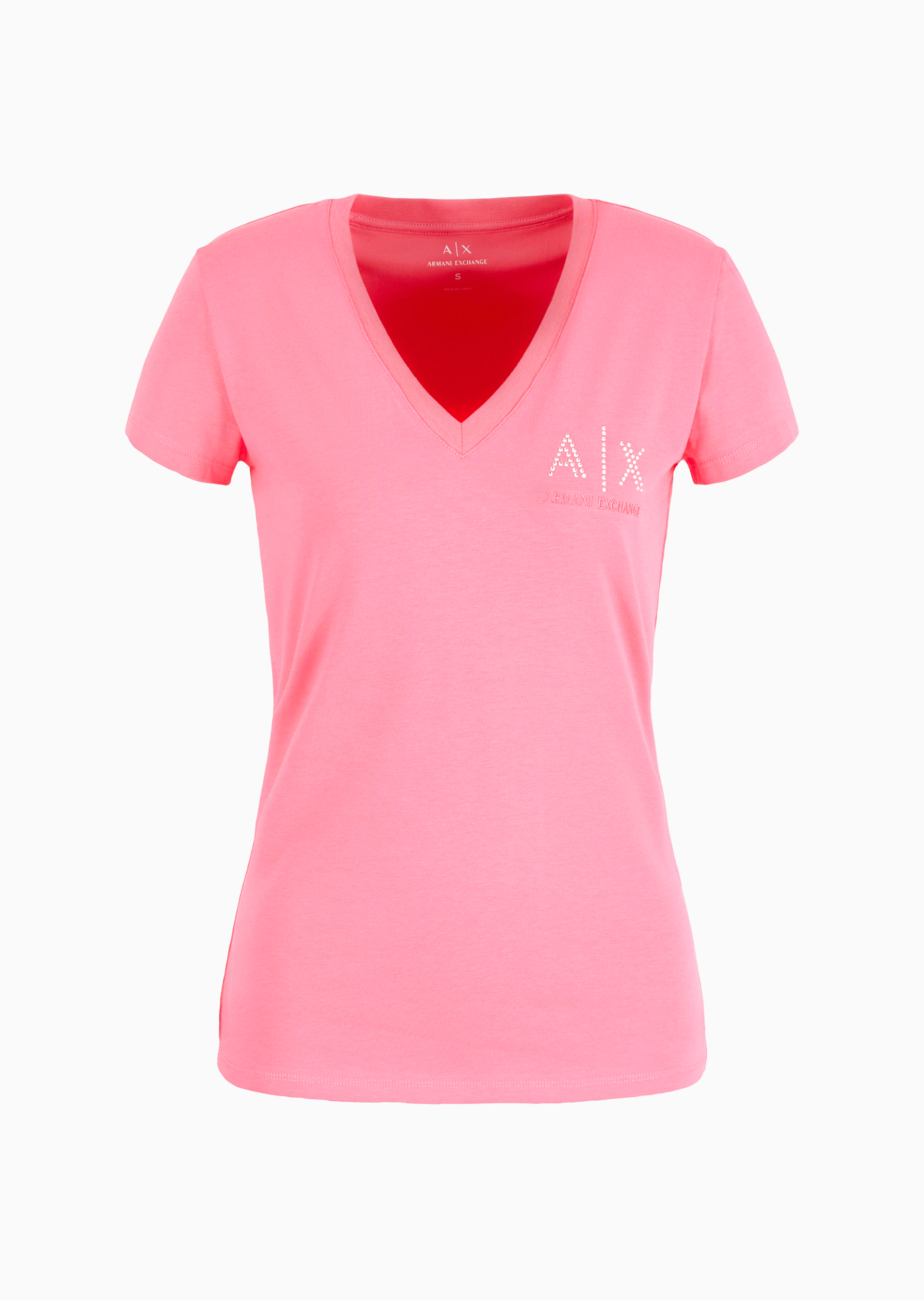 ARMANI 3DYT62 YJCTZ Damen T-Shirt Strass-Logo Rosa