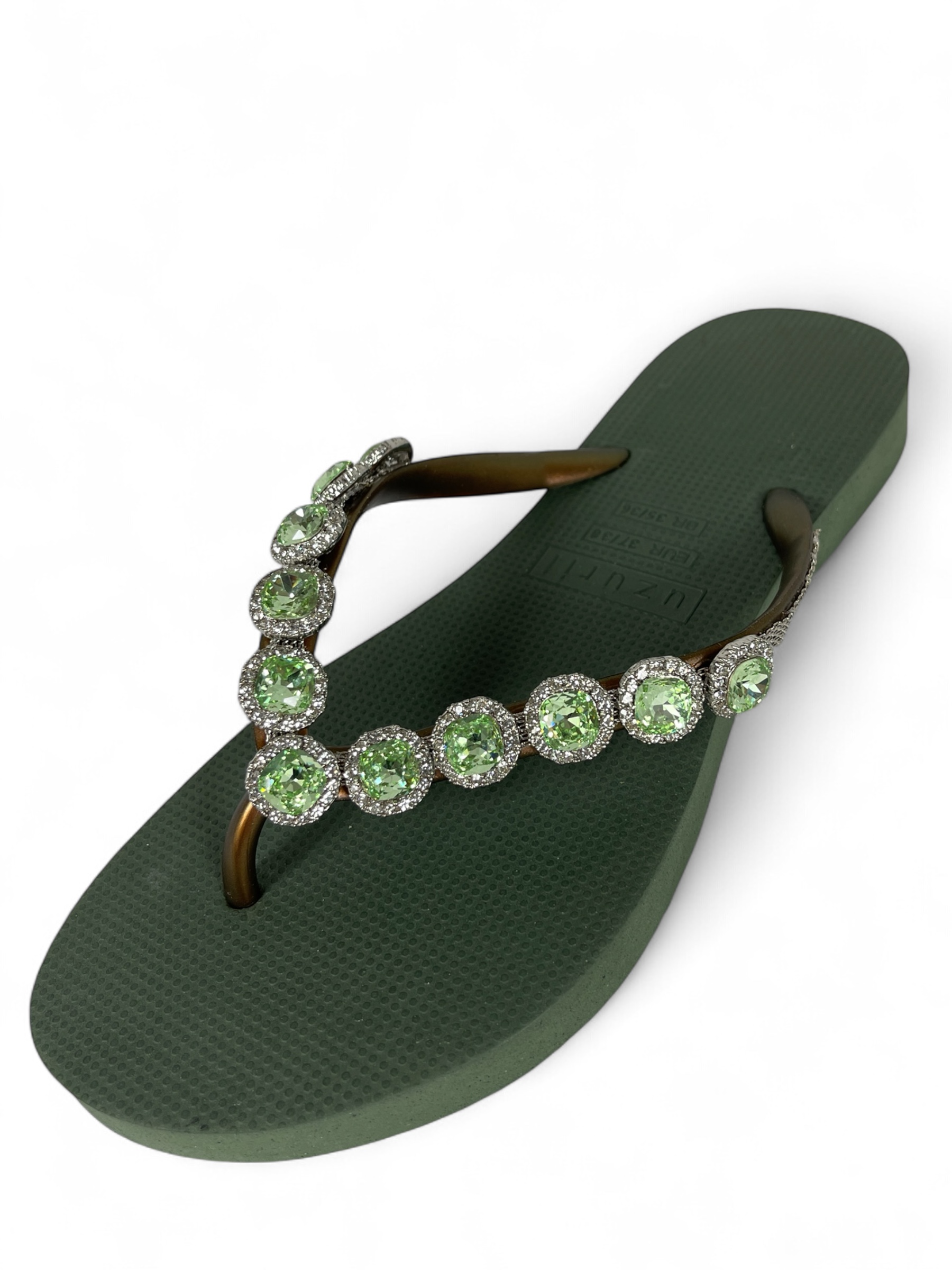 UZURII BEATRIX DAMEN FLIP FLOPS BADE ZEHENTRENNER STRASSSTEINE ARMY GREEN