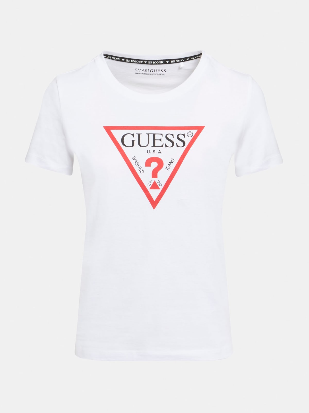 GUESS W1YI1B I3Z11 Damen Logo-Print T-Shirt Weiss